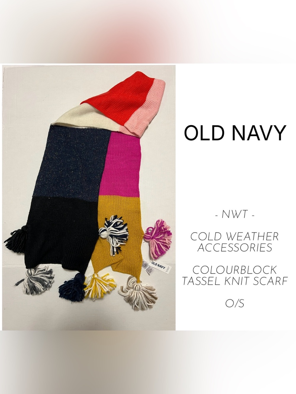 OLD NAVY - NWT - COLOURBLOCK TASSEL KNIT SCARF